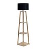 Genevieve Black Cotton Shade Shelf Floor Lamp With Mango wood Base