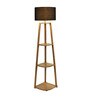 Genevieve Black Cotton Shade Shelf Floor Lamp With Mango wood Base