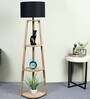 Genevieve Black Cotton Shade Shelf Floor Lamp With Mango wood Base