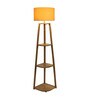 Ladder Gold Cotton Shade Shelf Floor Lamp With Mango wood Base