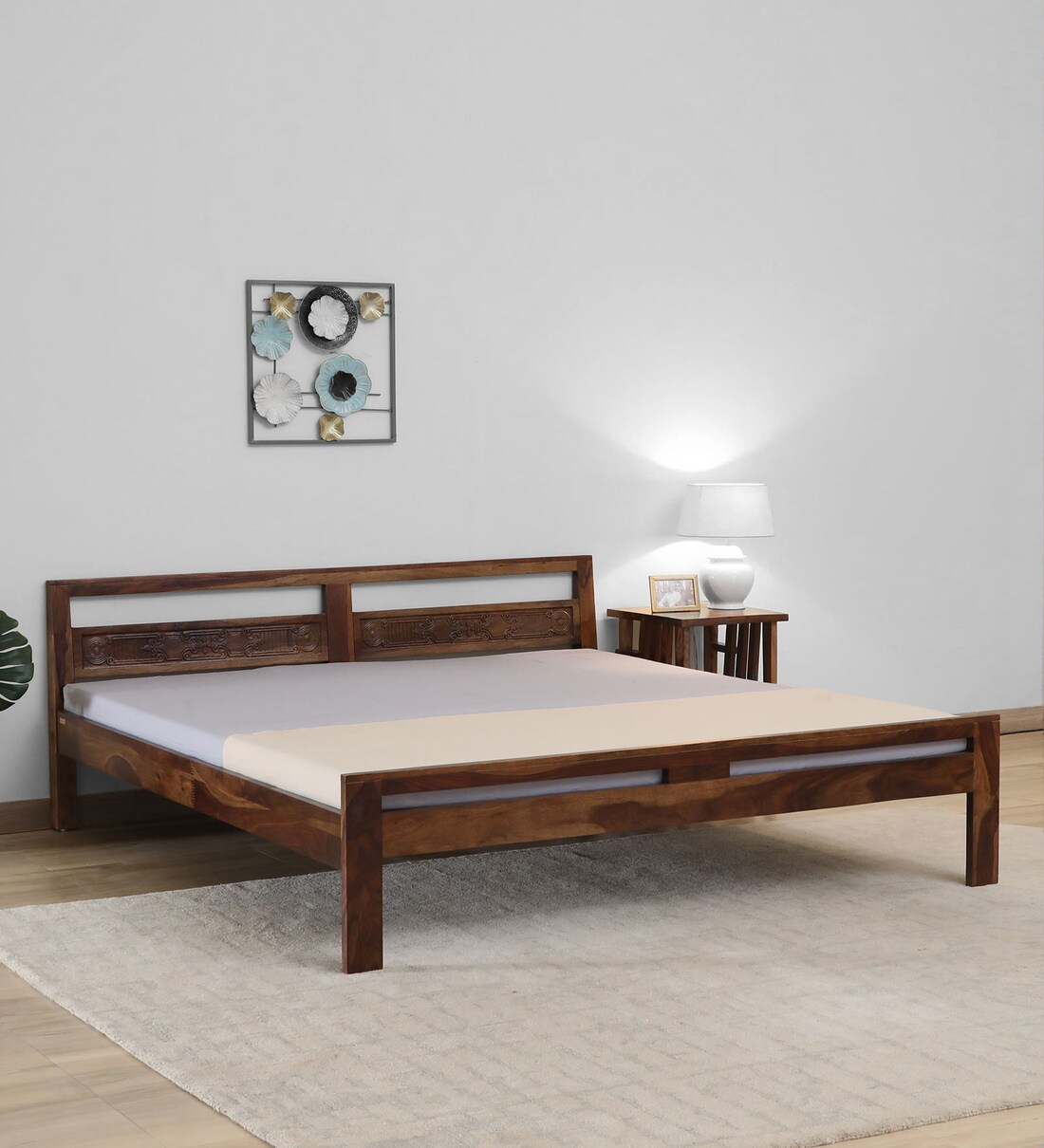 Buy Tianna Sheesham Wood Queen Size Bed In Provincial Teak Finish at 12