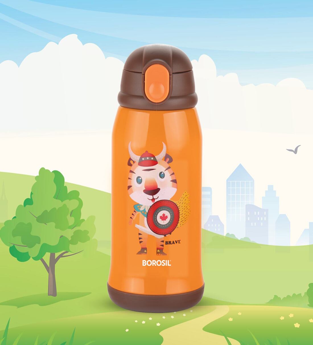 Smart Temp Display Water Bottle - 500ml Vacuum Insulated Stainless Steel, Leakproof, BPA-Free, Shows Live Drink Temp (Orange)