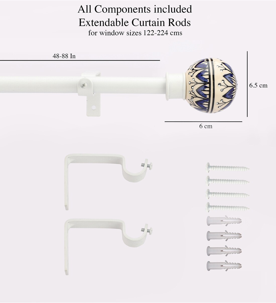 Buy Timeless 19mm Iron Curtain Rod with White & Blue Ceramic Finial by