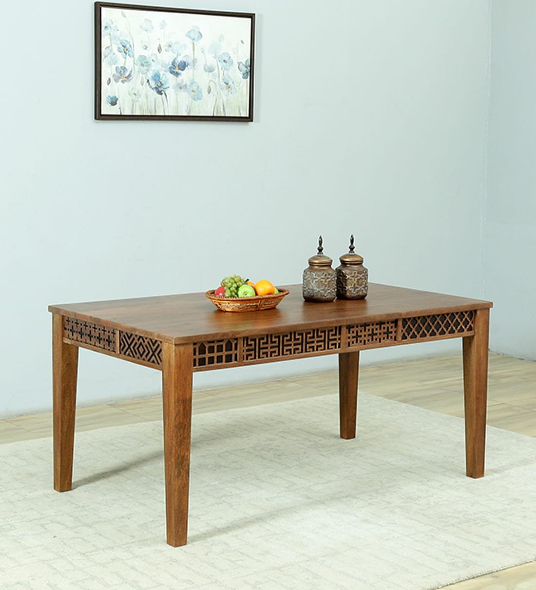 Buy Tishya Solid Wood 6 Seater Dining Table In Provincial Teak Finish