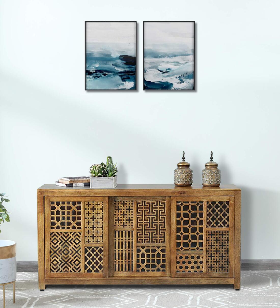 Buy Tishya Solid Wood Sideboard In Provincial Teak Finish With Sliding