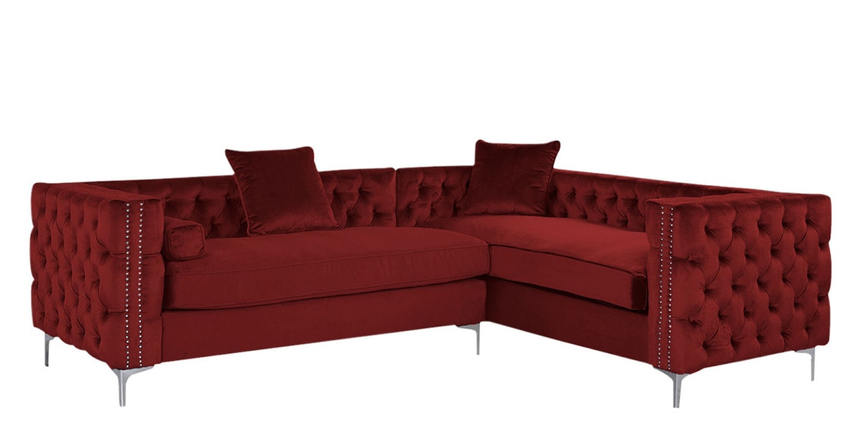 Buy Tidafors Classic LHS Sofa in Velvet Red colour by Dreamzz Furniture Online Contemporary