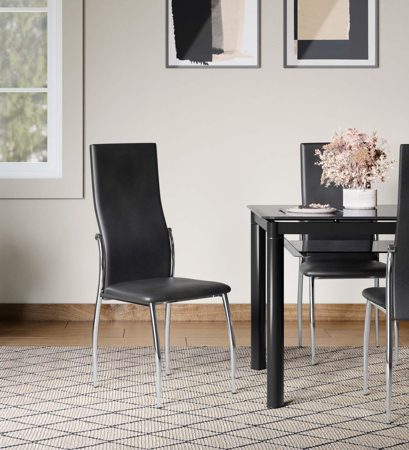 Tia Leather (Set of 6)  Dining Chair in Black Colour 