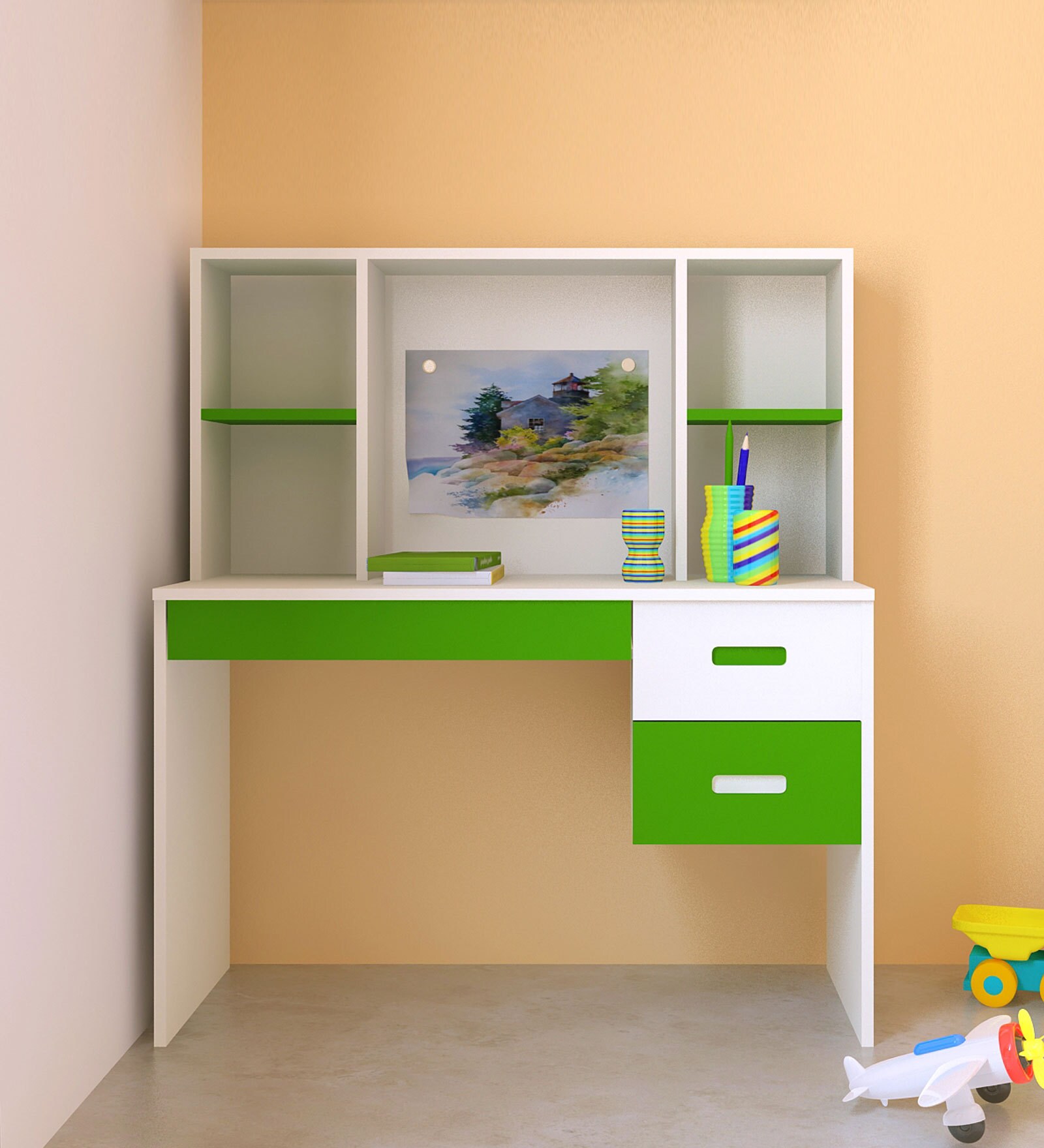 Tiara Kid'S Kids Study Table in Ivory & Verdant Green Colour