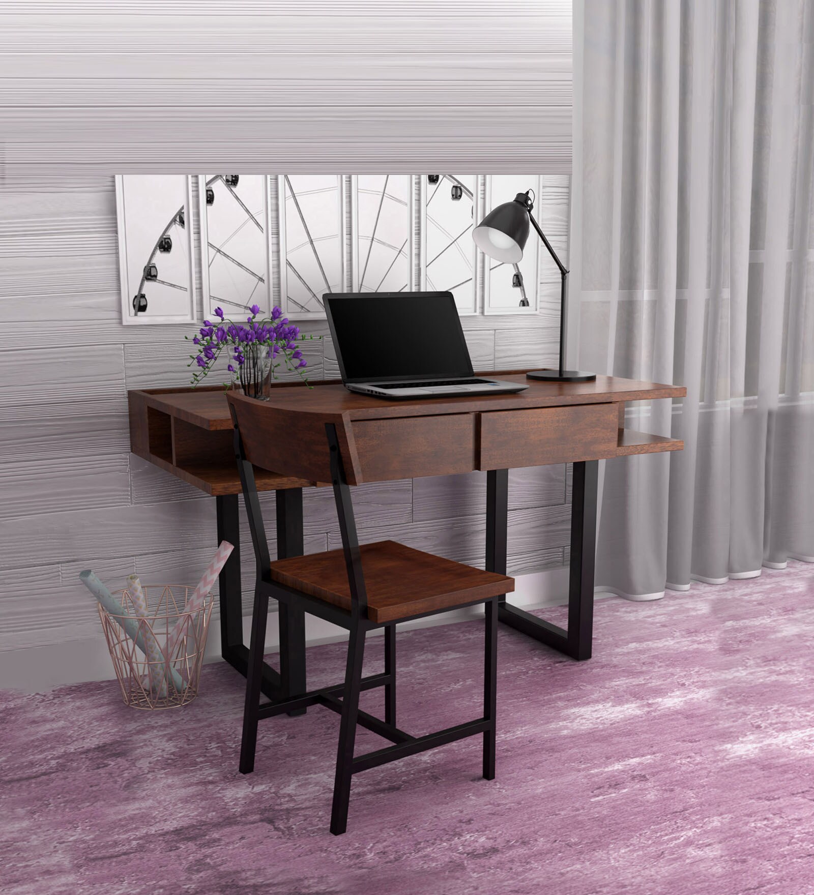 Buy Tiber Solid Wood Writing Table with Chair in Premium Acacia Finish ...