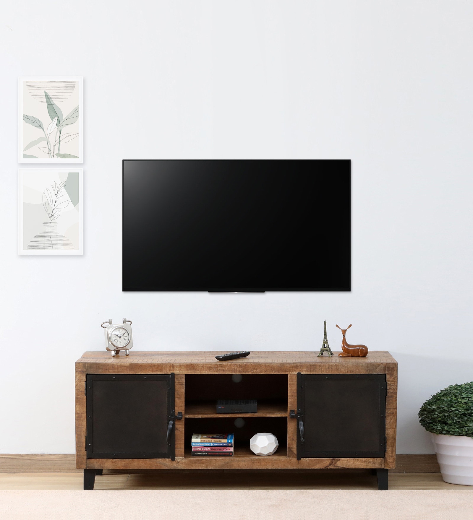 Tiberi Solid Wood TV Console In Natural Finish For TVs Up To 55"