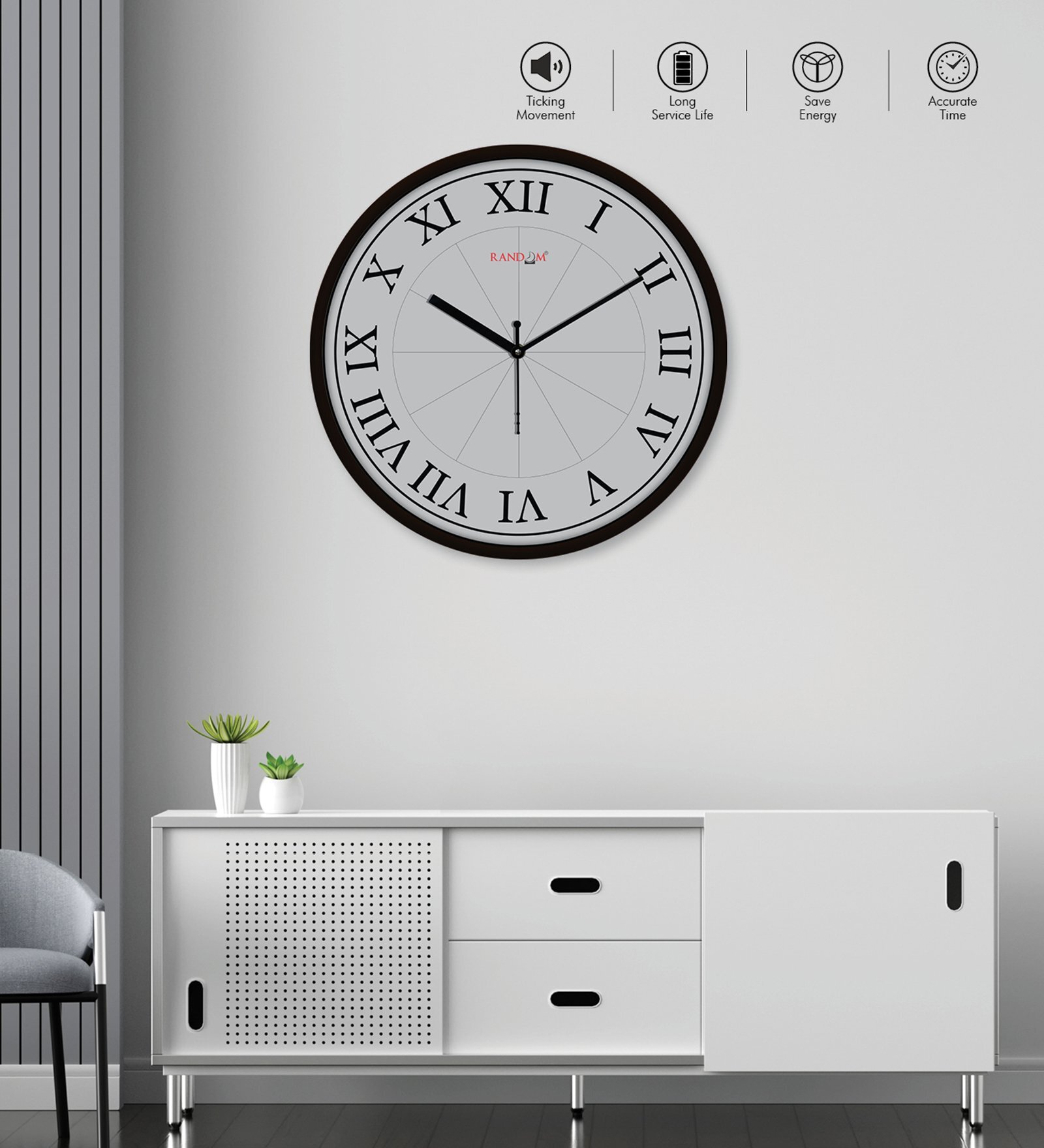 Tic Toc Black & Grey Plastic Wall Clock