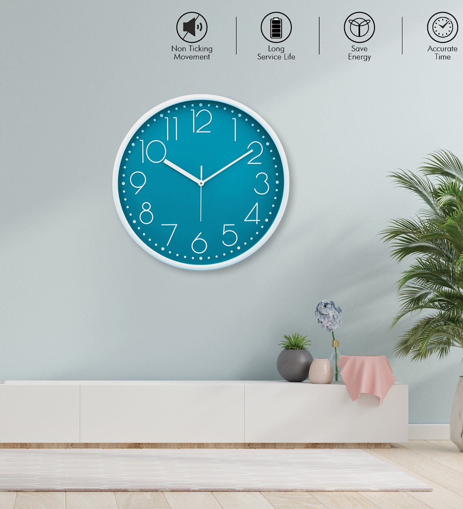 Tic Toc Blue & White Plastic Wall Clock