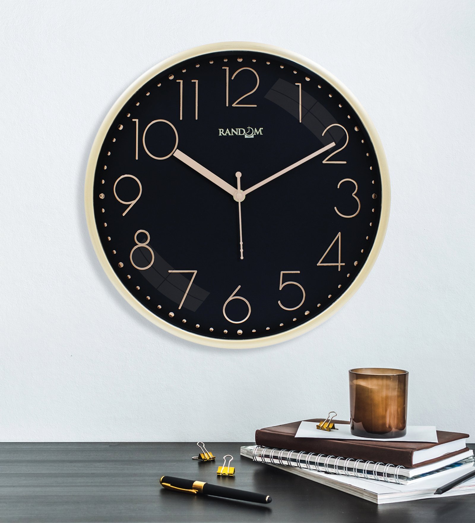 Tic Toc Black & Gold Plastic Wall Clock