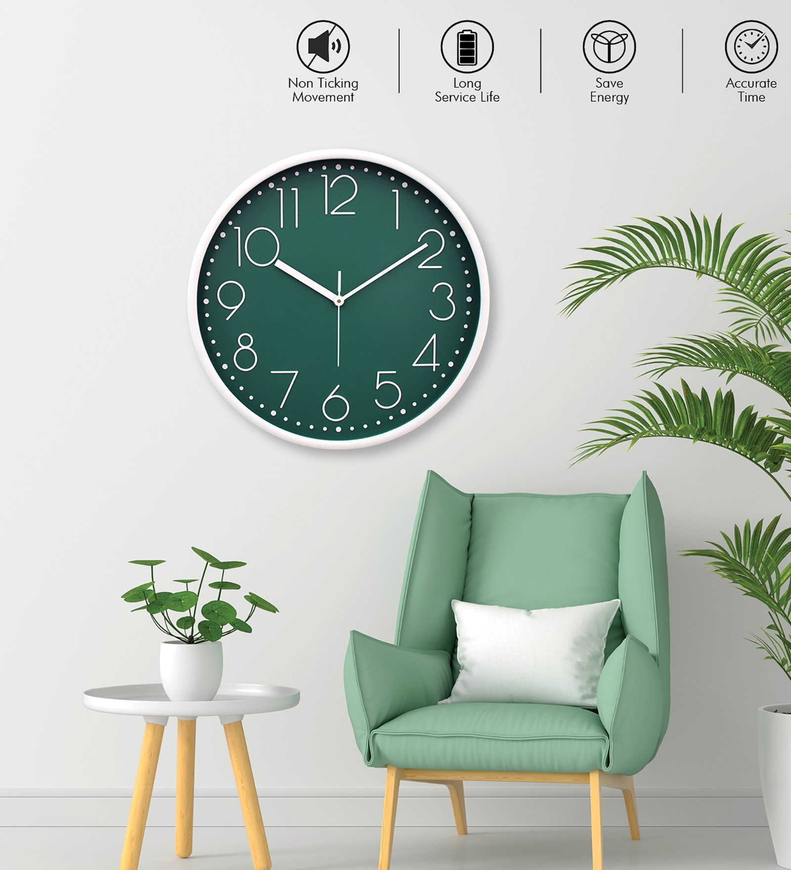 Tic Toc Green & White Plastic Wall Clock