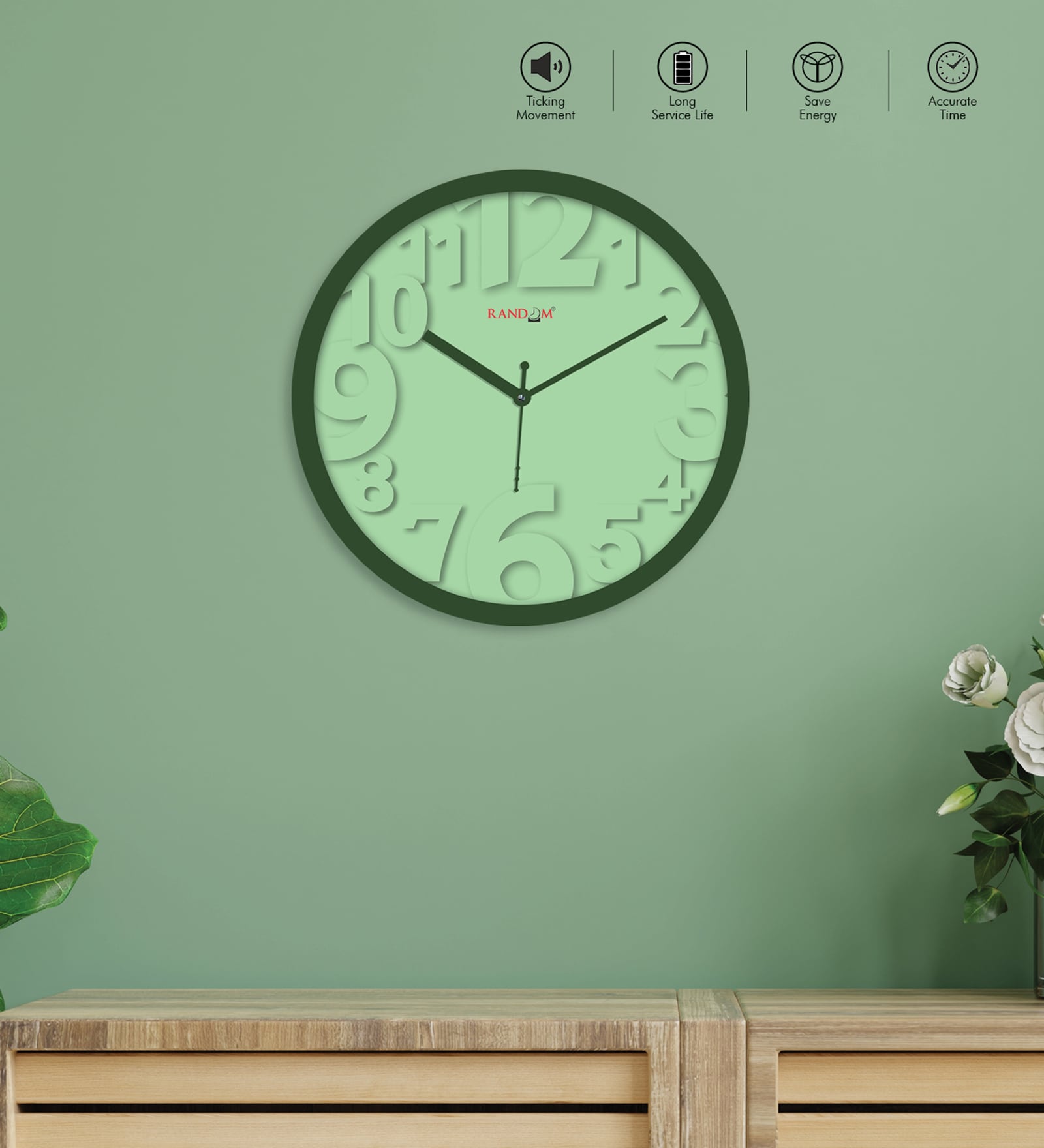 Tic Toc Green Plastic Wall Clock