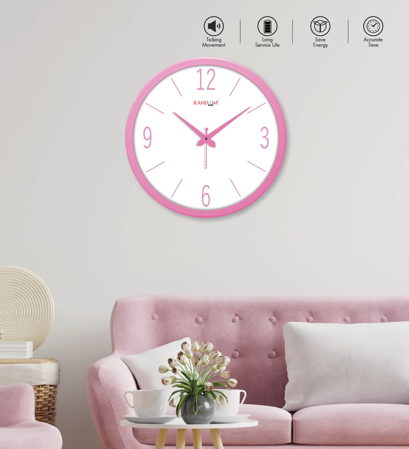 Tic Toc Pink & White Plastic Wall Clock