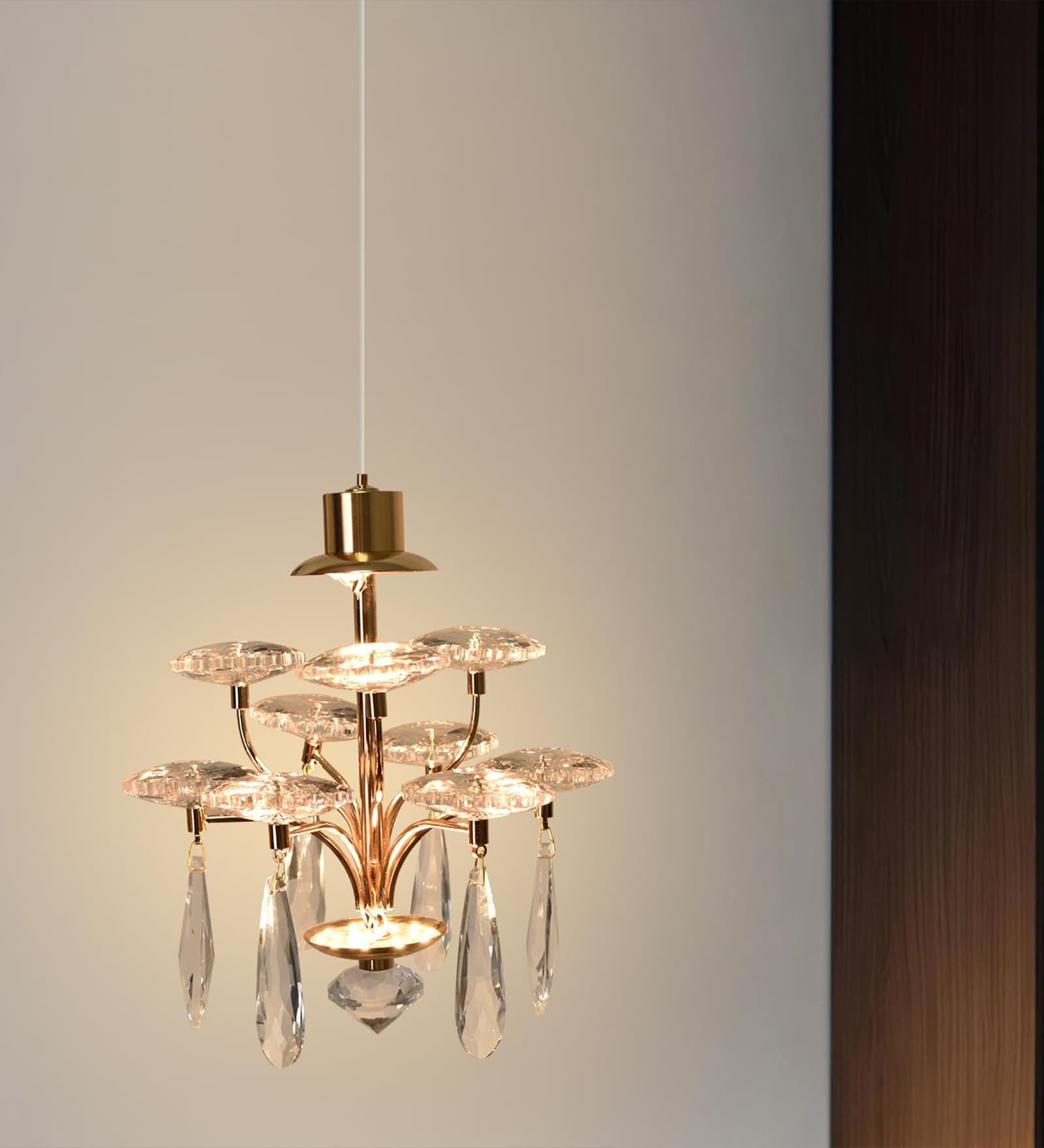 Tiered Crystal White LED Pendant Light with 3 Color Modes