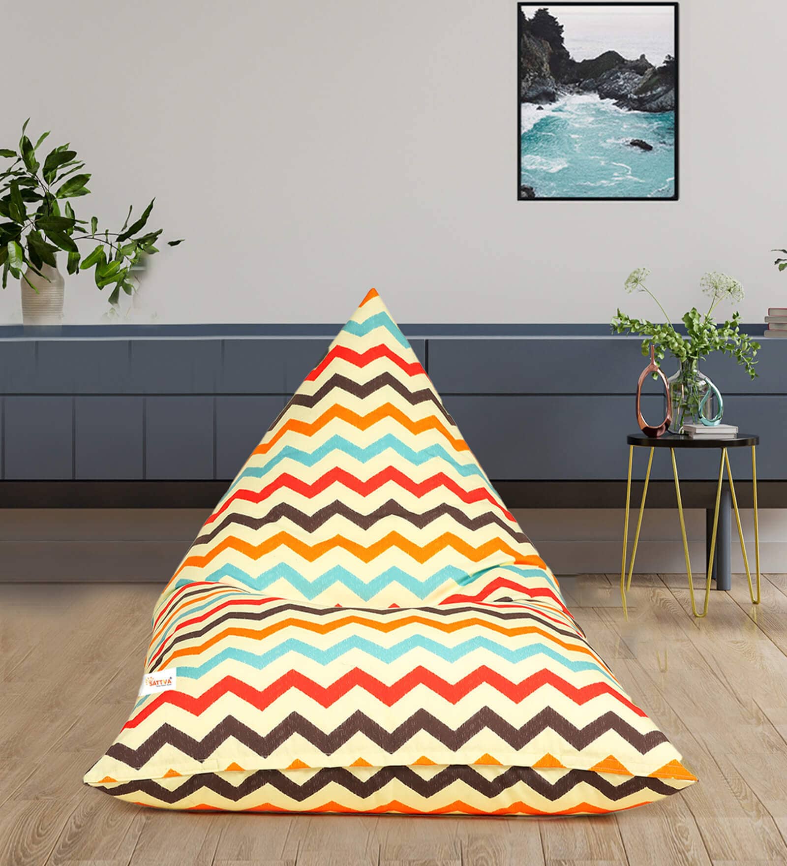 Tierra XXXL Printed Bean Bag With Beans In Multicolour