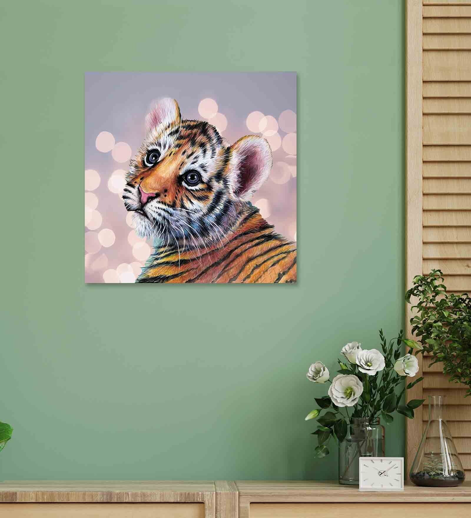 Tiger Cub Yellow Teak Wood Canvas Art Print