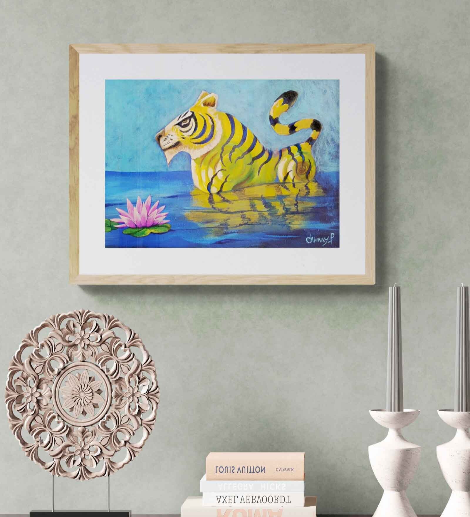 Tiger Swimming Handmade Acrylic Paint On Canvas Unframed