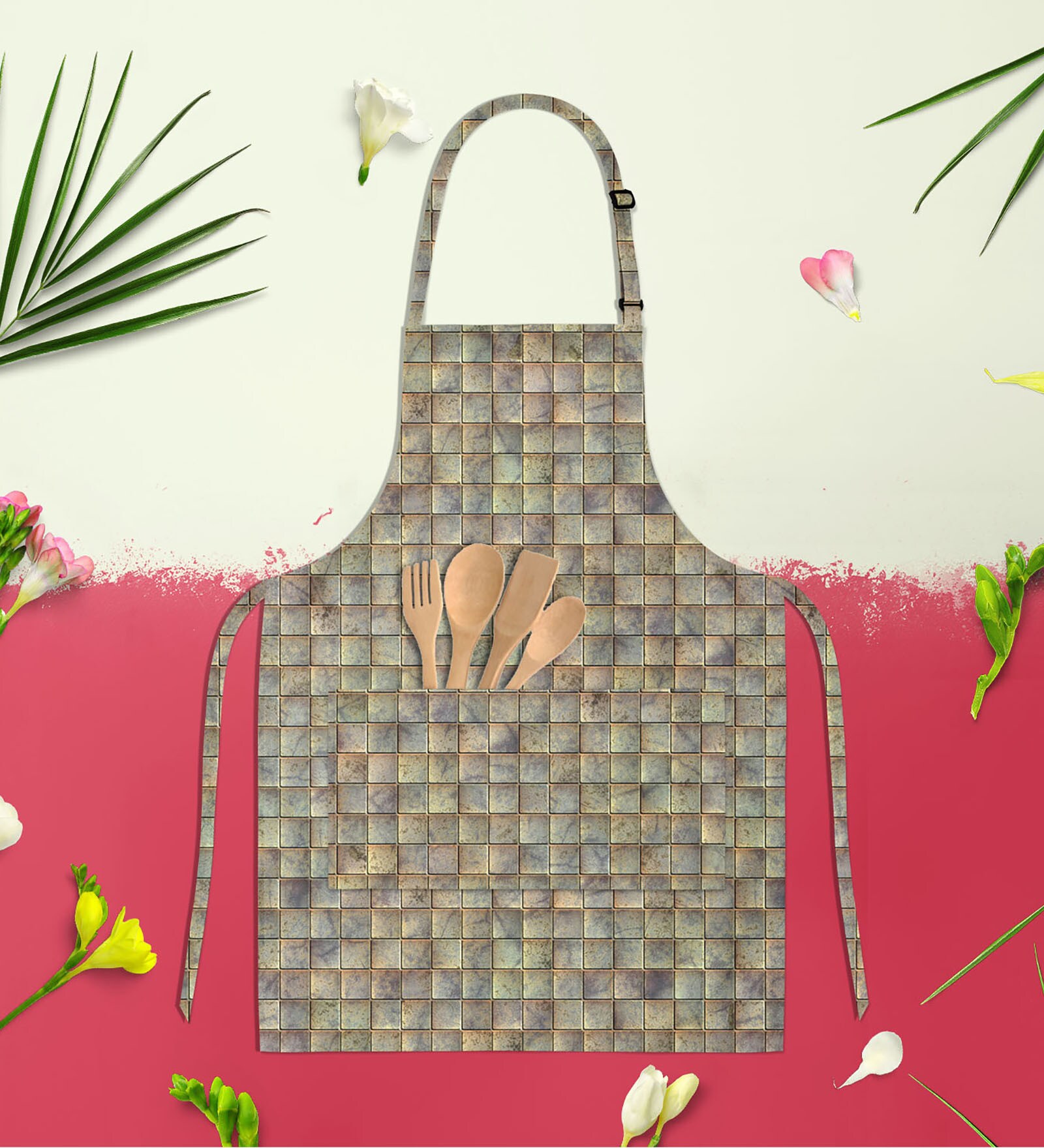 Tiled Art D3  Multicolor Polycotton Full-Length Neck To Knee Apron