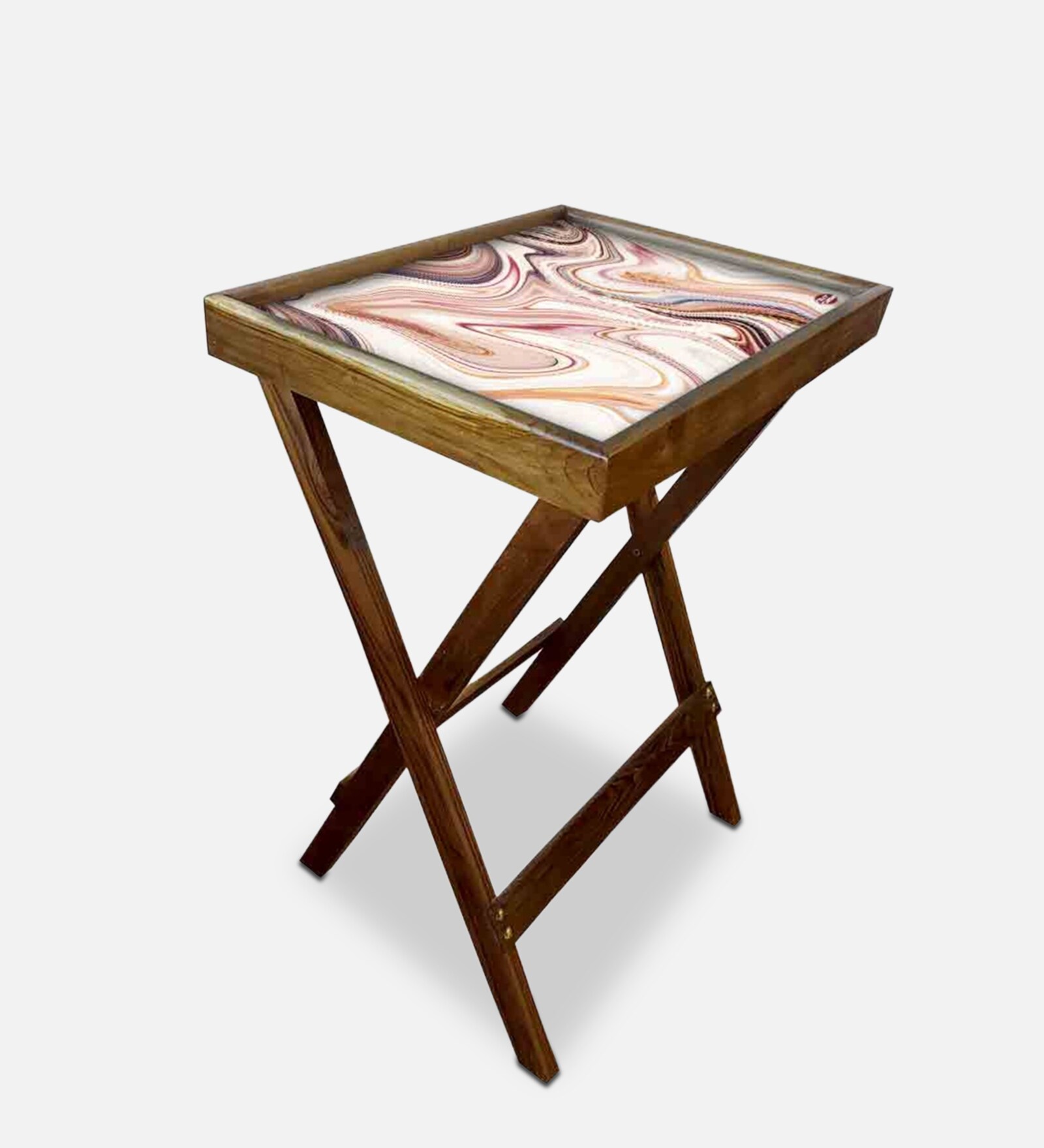 Tiles Brown Tray End Table in Brown Colour