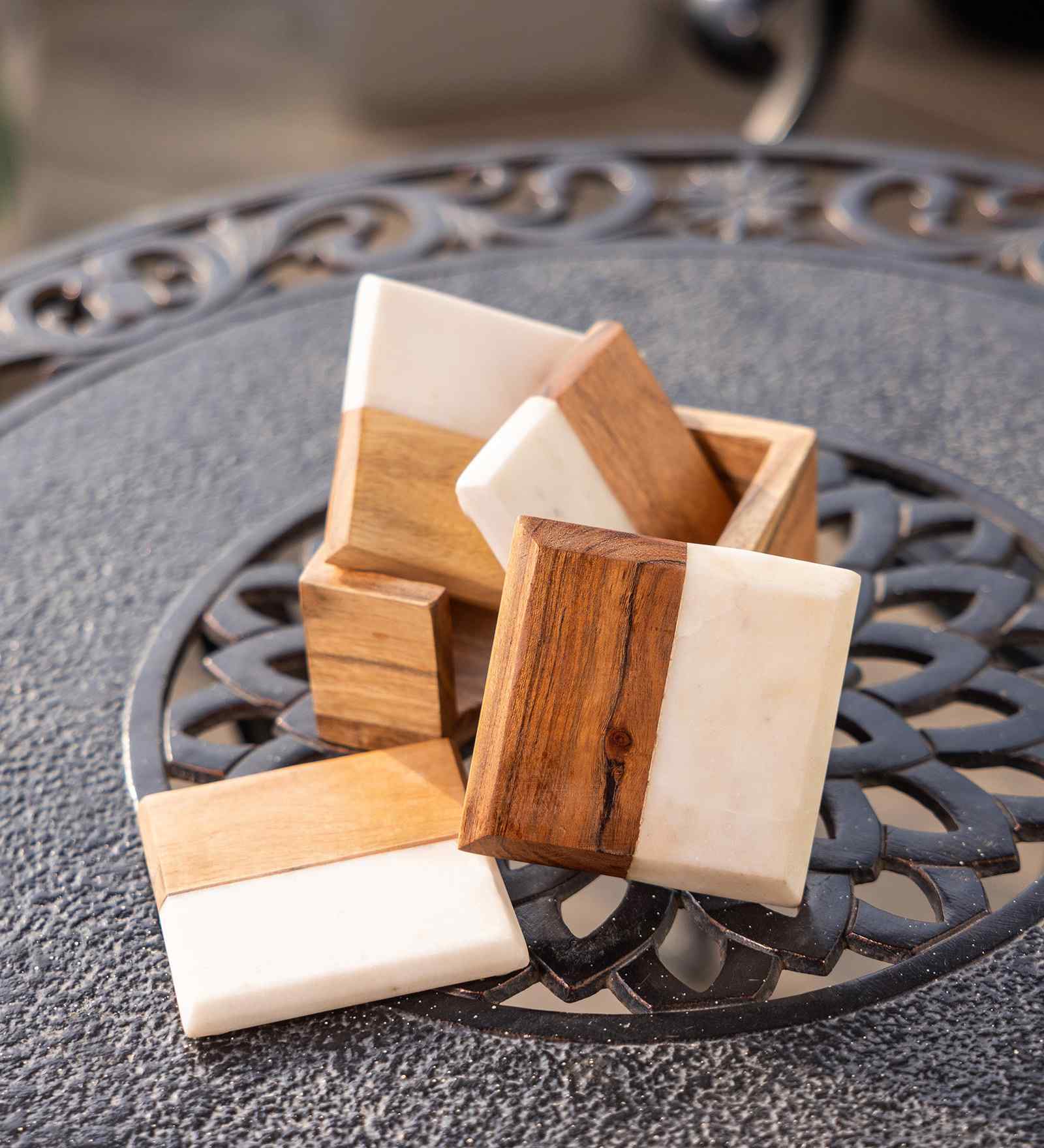 Timber & Stone Coasters with Holder (Set of  4)