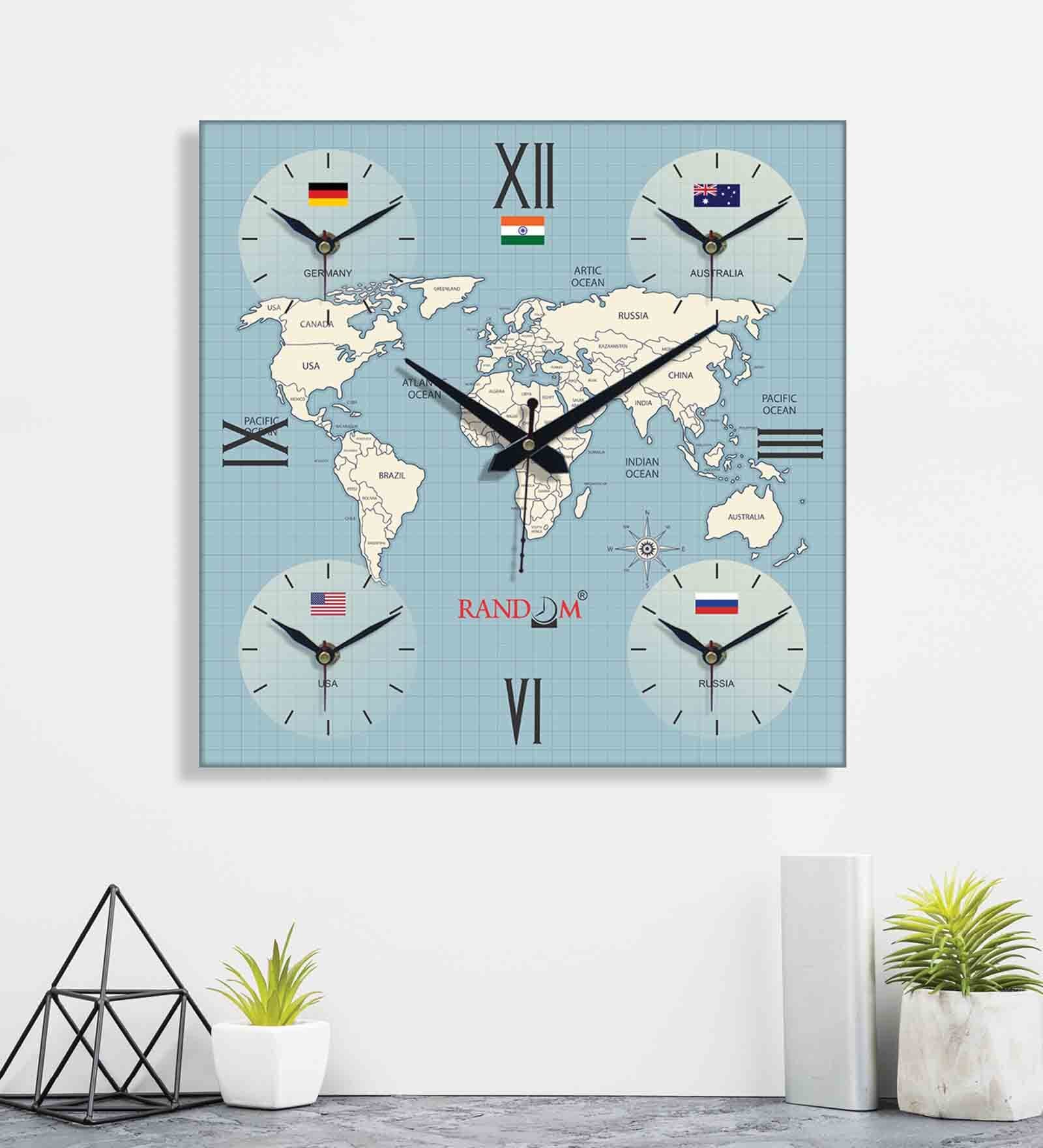 Time Zone Multicolour Metal Wall Clock