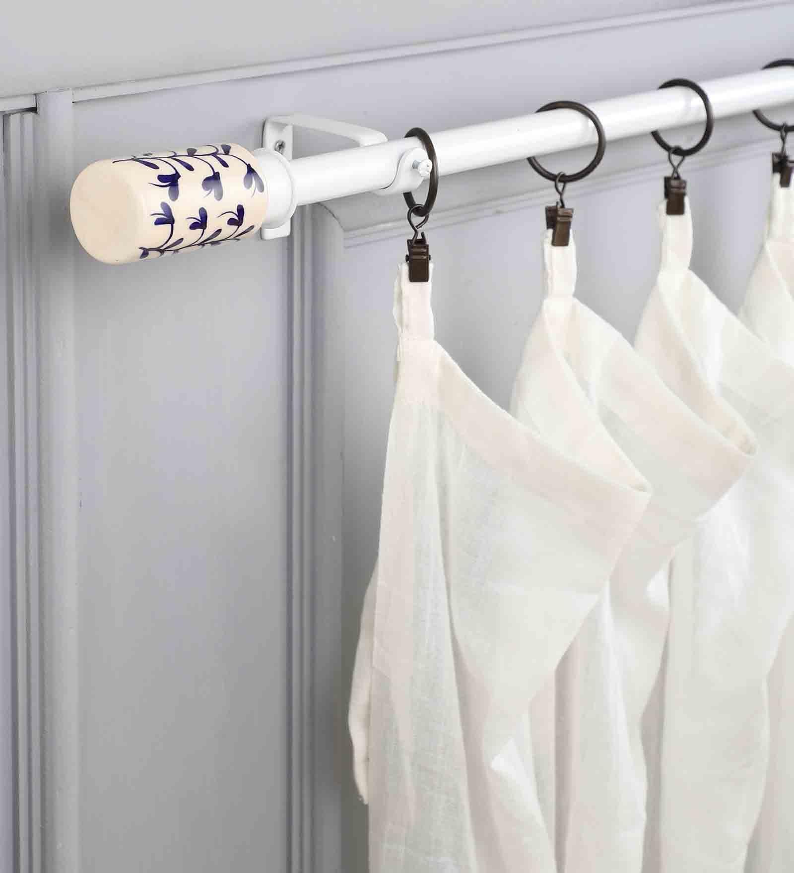 19mm Iron Curtain Rod with White & Blue Ceramic Finial