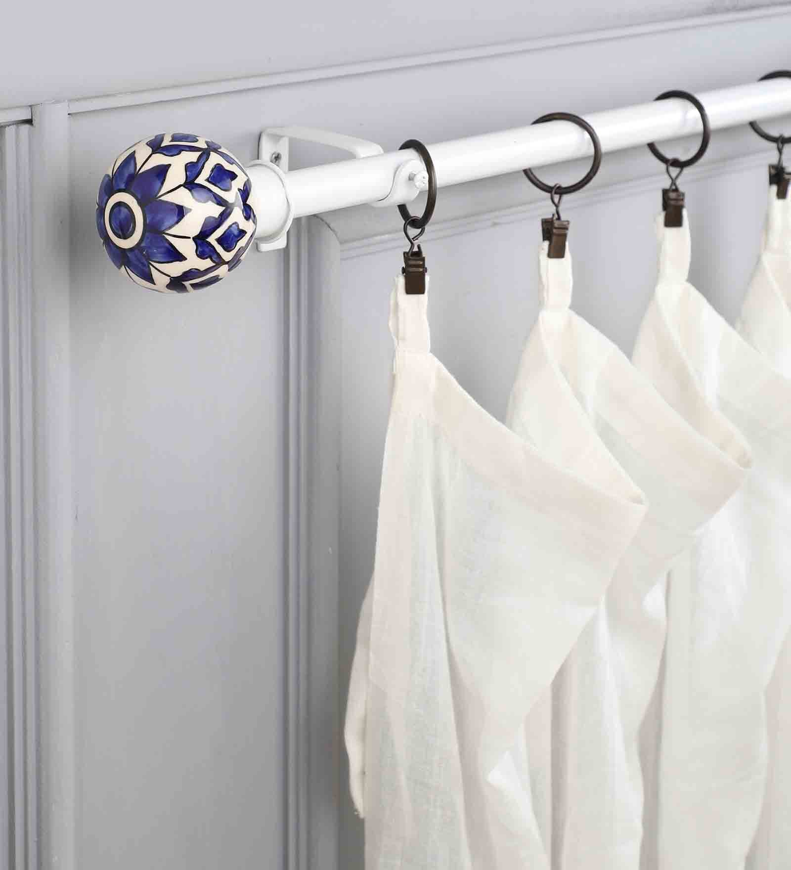 Buy 19mm Iron Curtain Rod with White and Blue Ceramic Finial at 60 OFF
