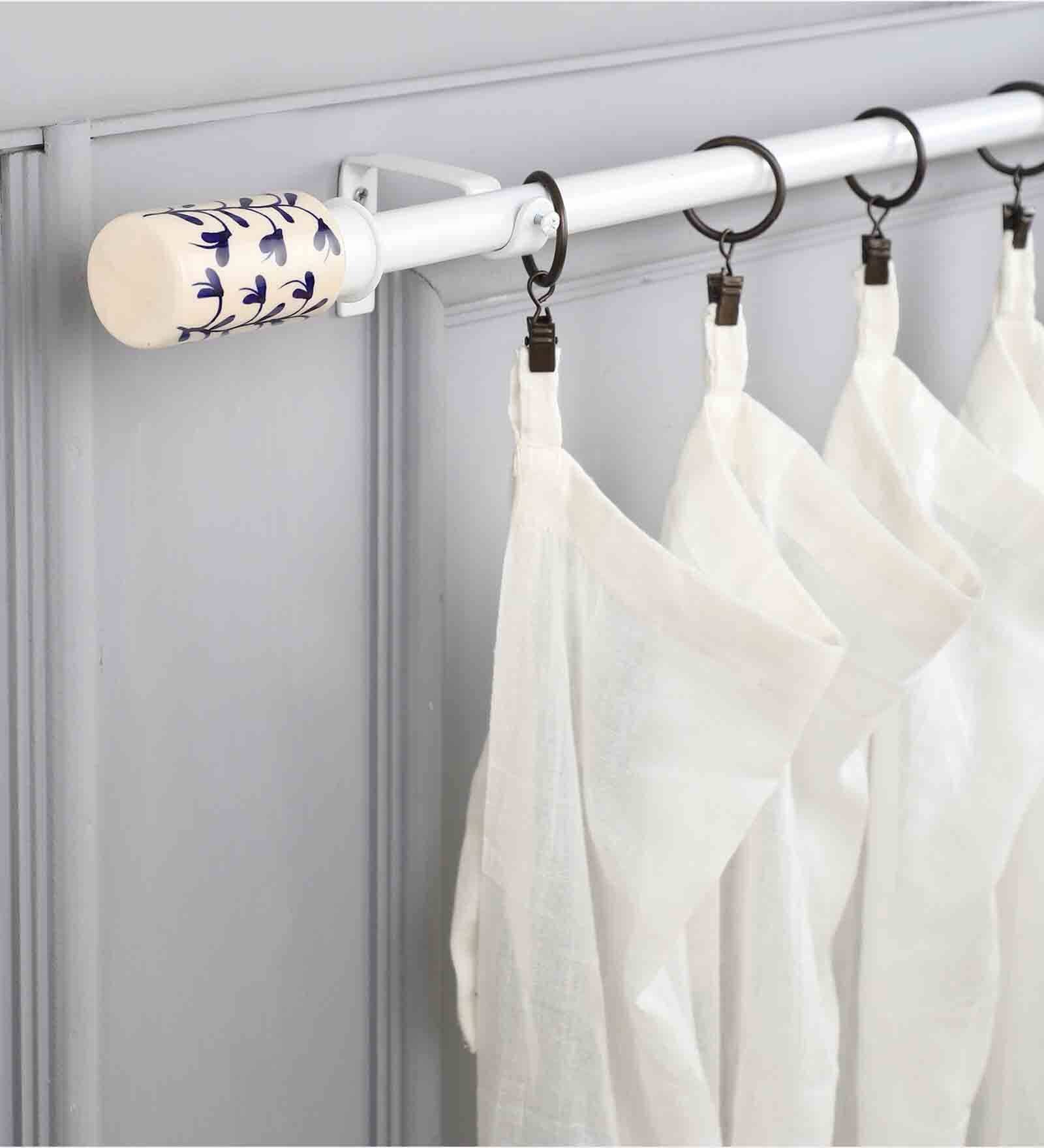 Timeless 19mm Iron Curtain Rod with White and Blue Ceramic Finial