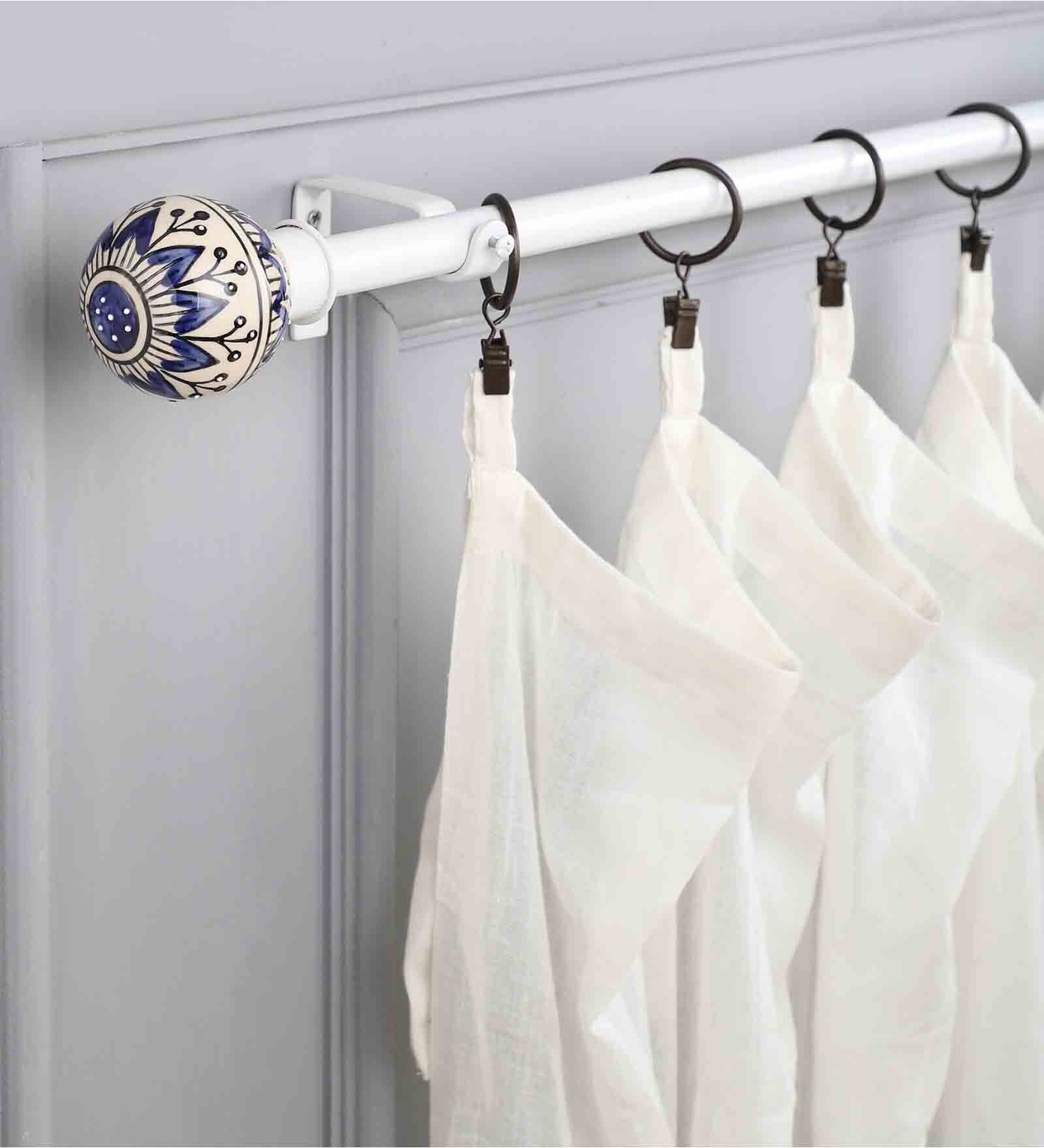Timeless 19mm Iron Curtain Rod with White & Blue CeramicFinial