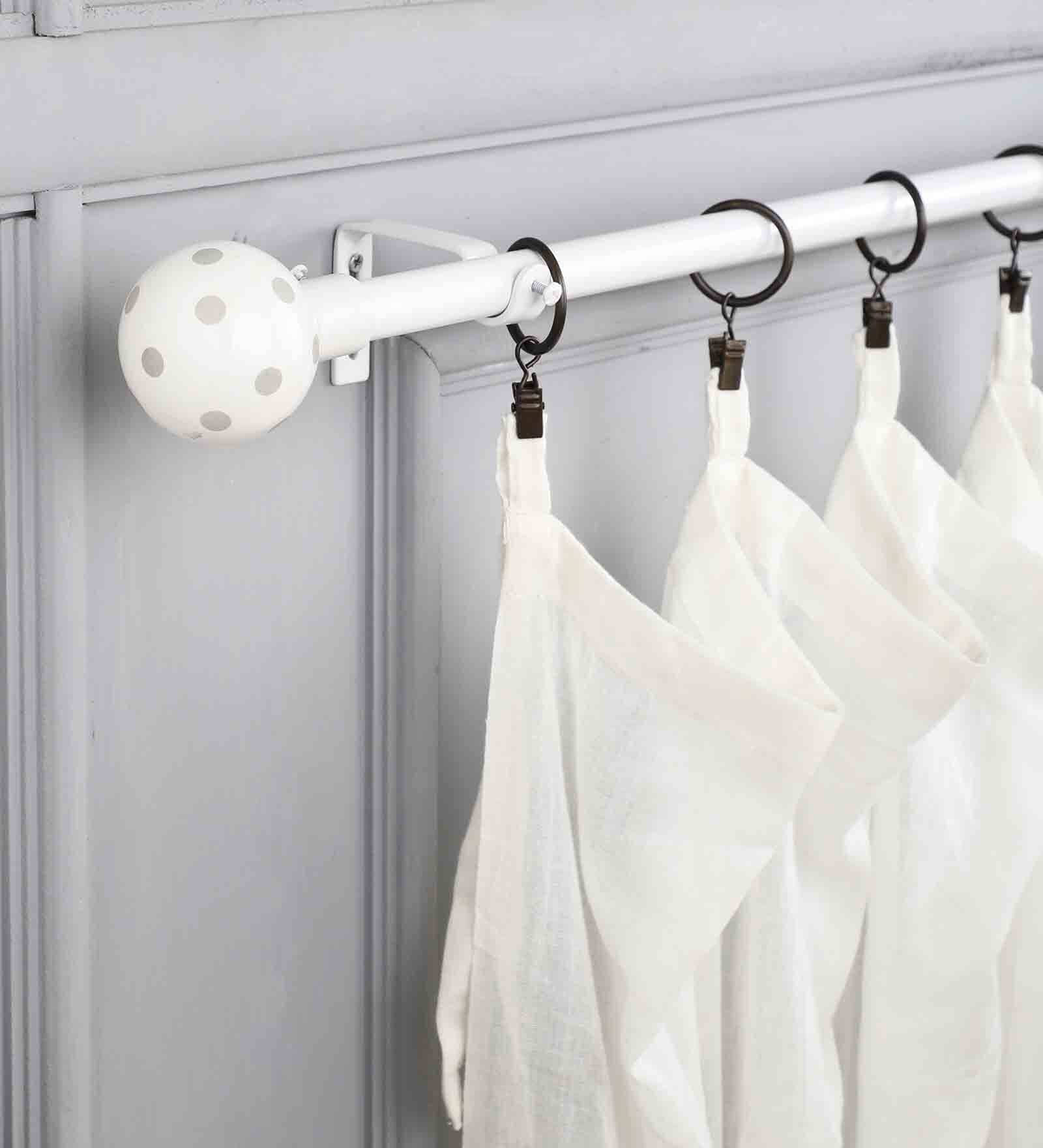 Timeless 19mm Iron Curtain Rod with White and Grey Polka Dot Finial