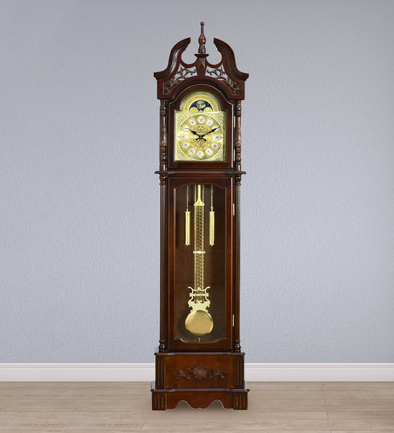 Timeless Linden Wood Grandfather Pendulum Clock In Brown