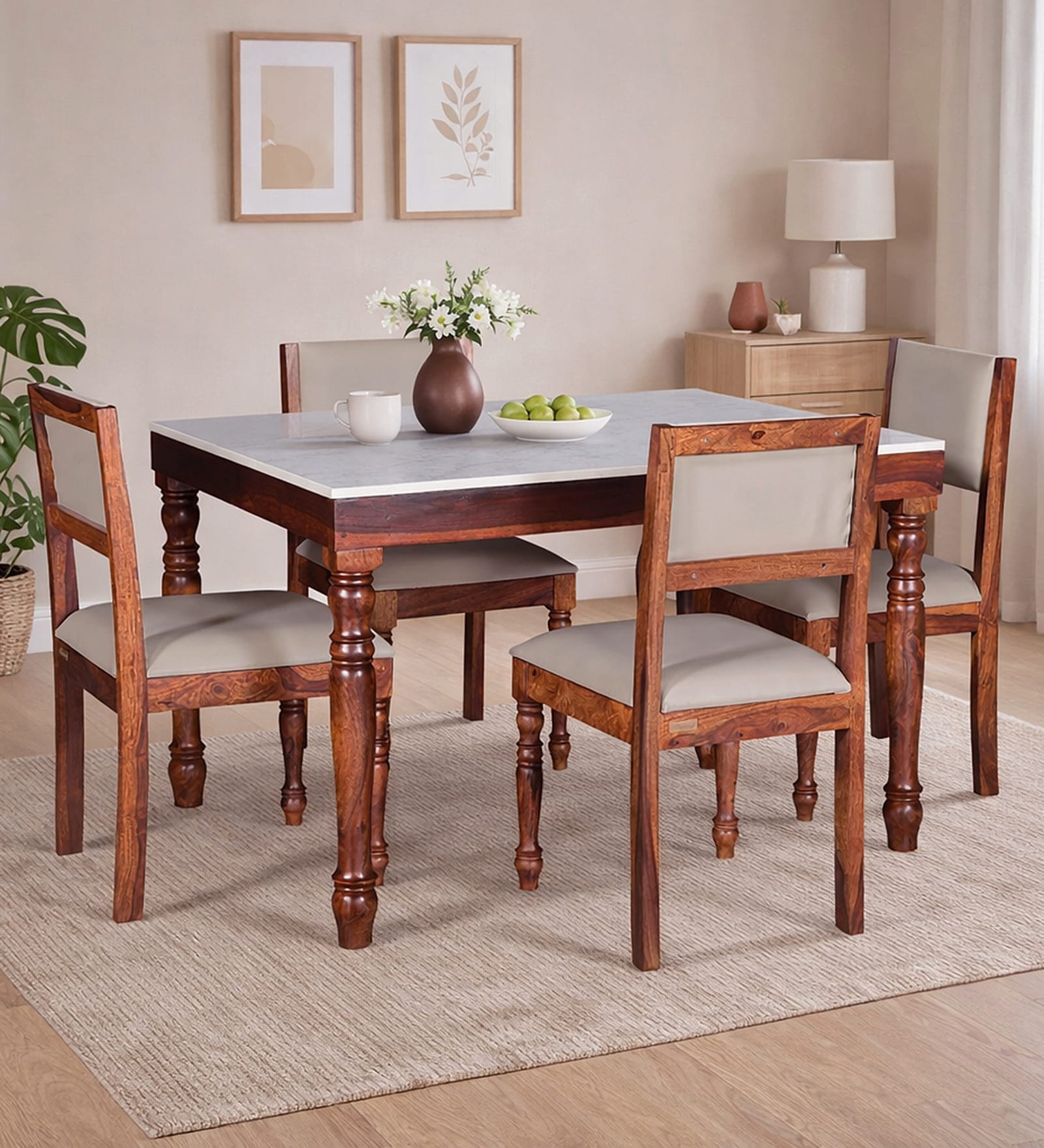 Tipton Sheesham Wood 4 Seater Dining Set in Honey Oak Finish