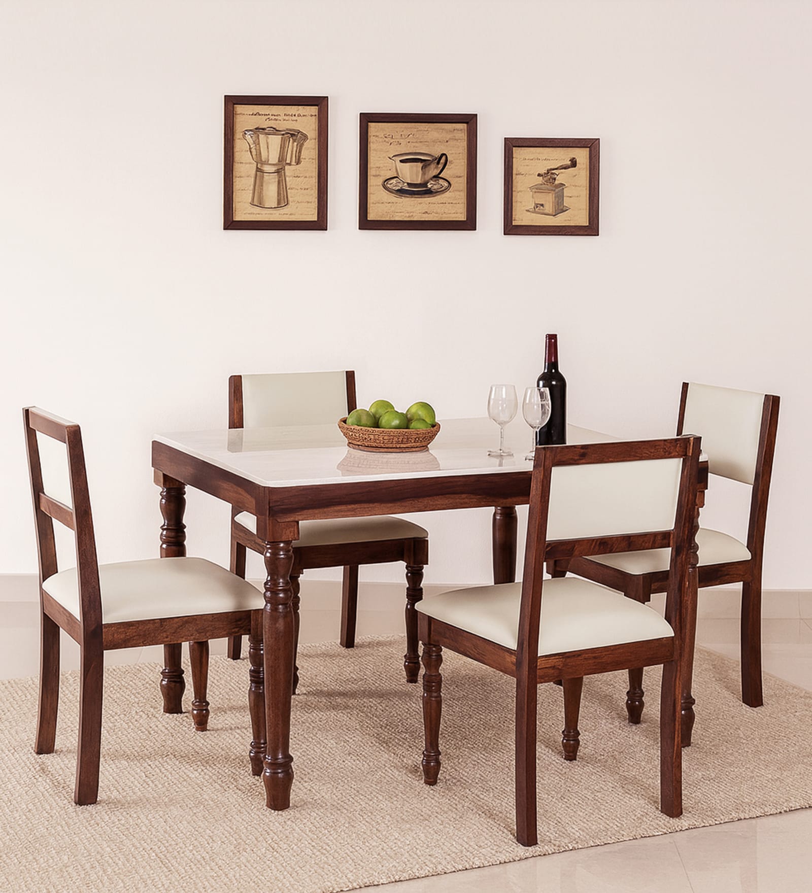 Tipton Sheesham Wood 4 Seater Dining Set in Provincial Teak Finish