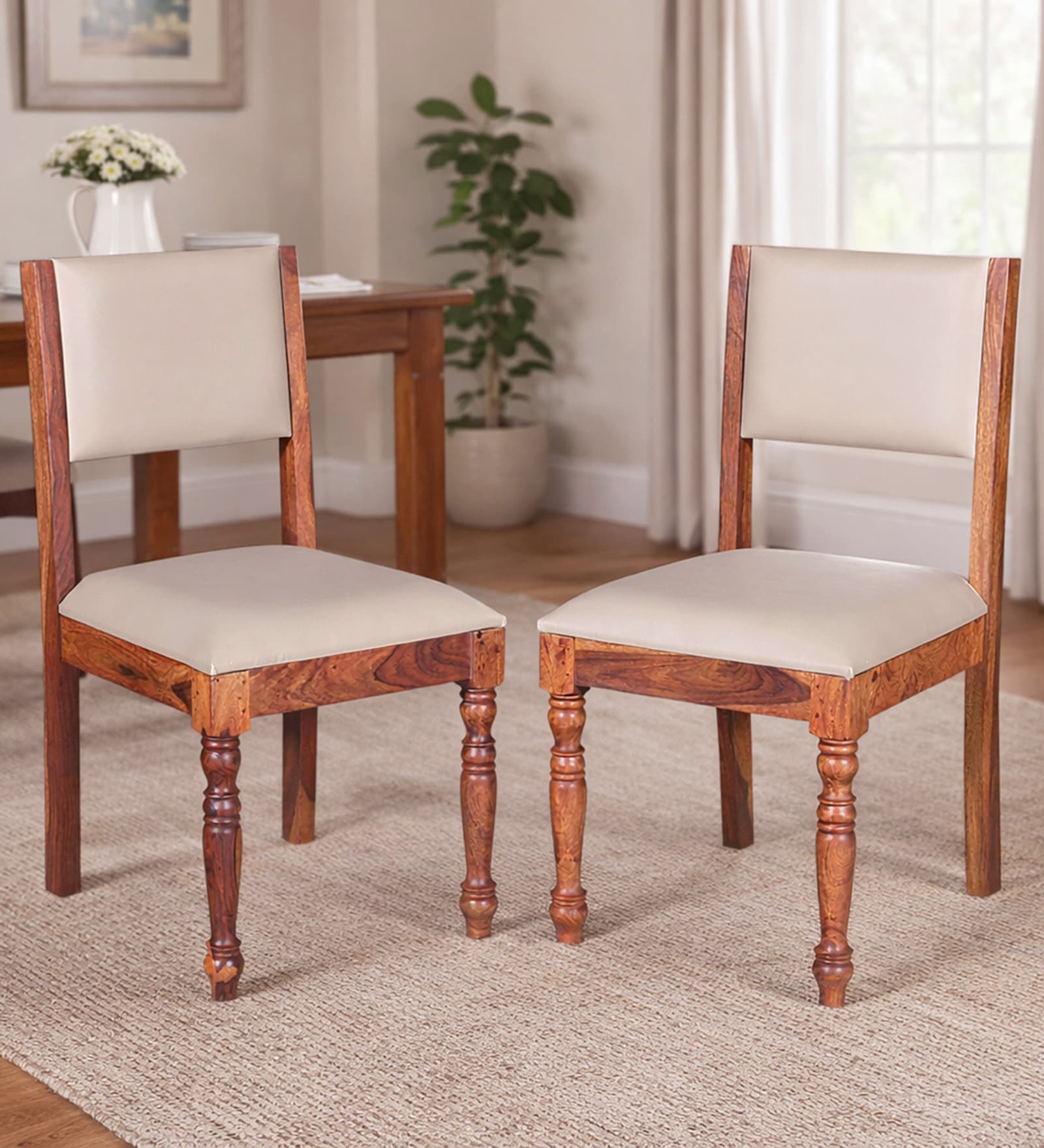 Tipton Sheesham Wood Dining Chairs in Honey Oak Finish (Set Of 2)