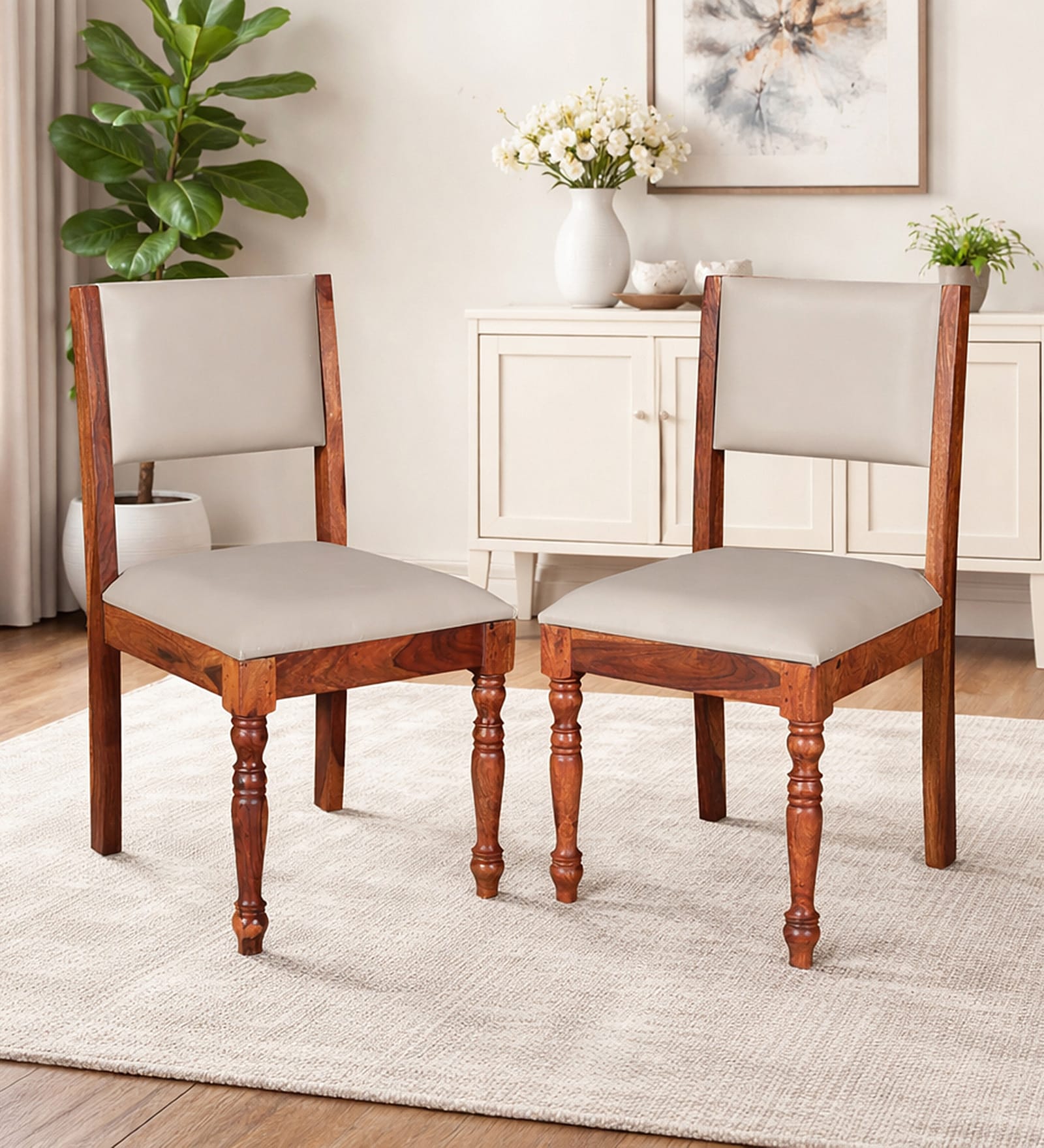 Tipton Sheesham Wood Dining Chairs in Honey Oak Finish (Set Of 2)