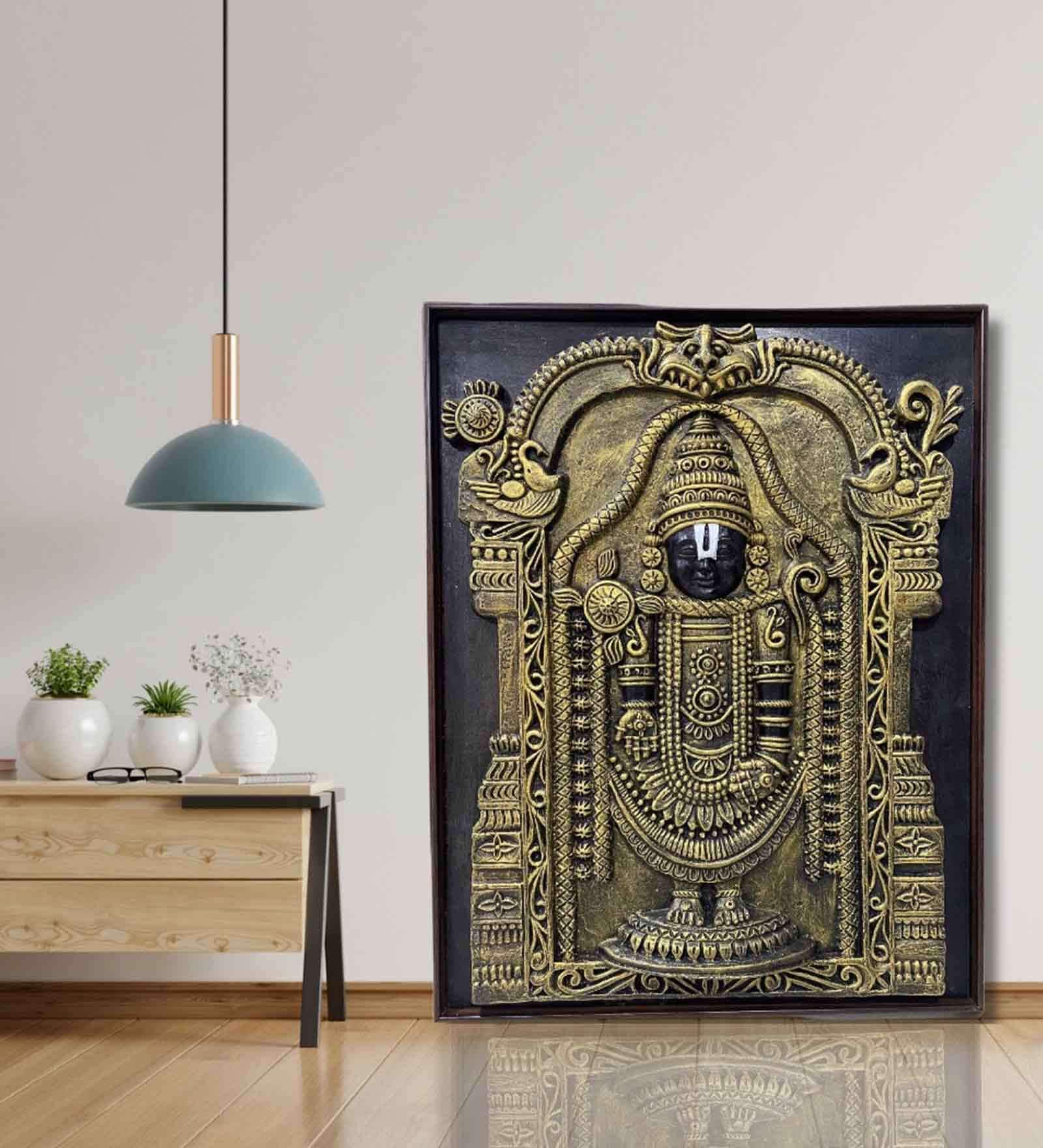 Tirupati Balaji Relief Wall Mural In Golden