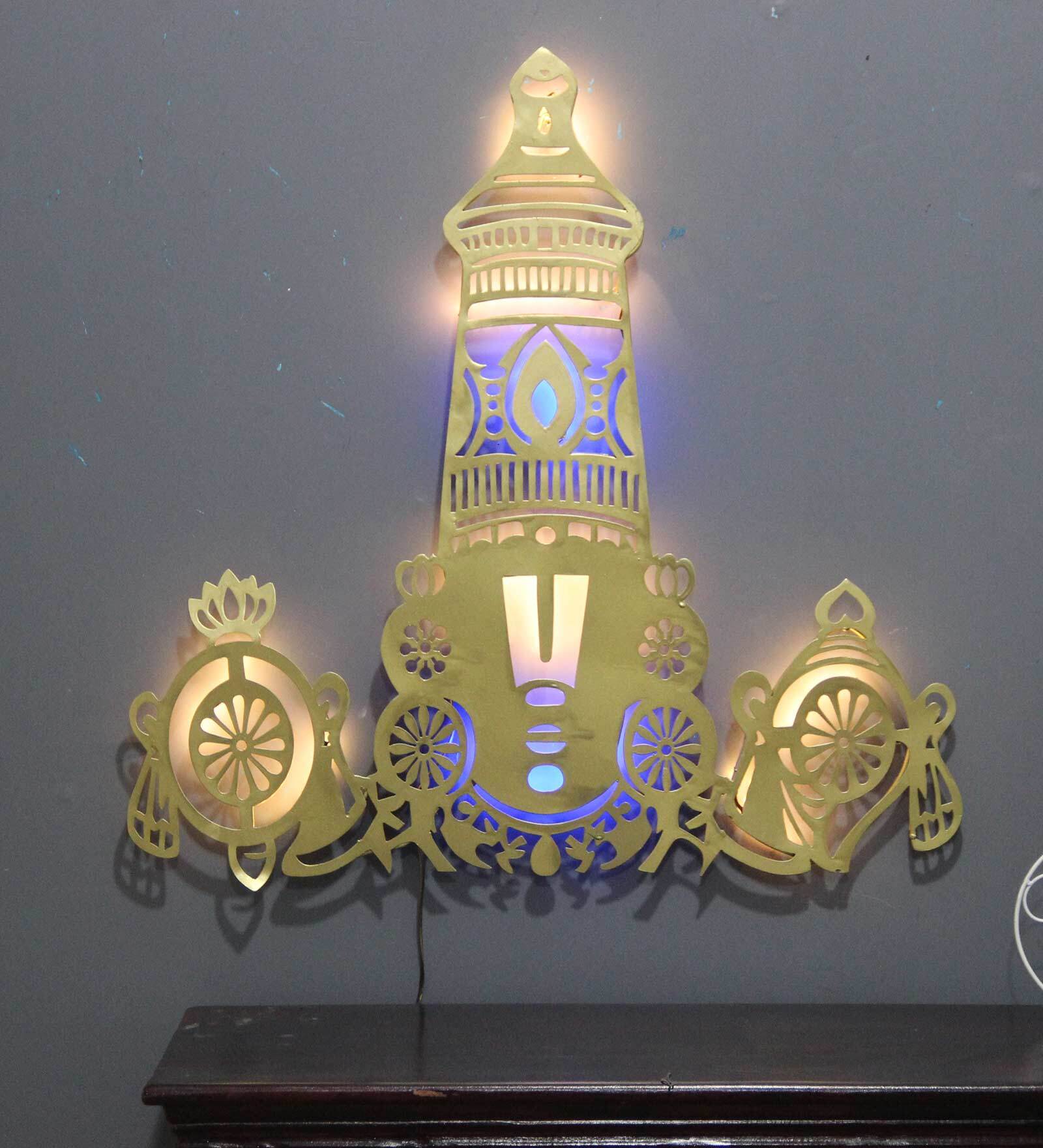 Iron Balaji Wall Art With LED In Gold
