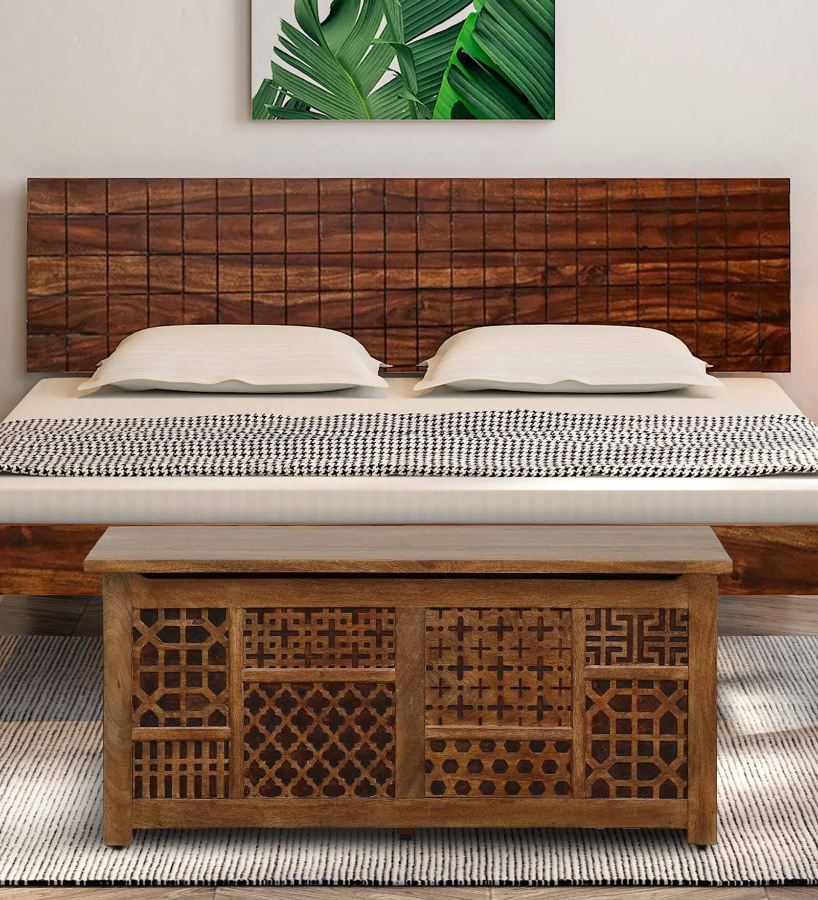 Tishya Solid Wood Linen Trunk in Provincial Teak Finish