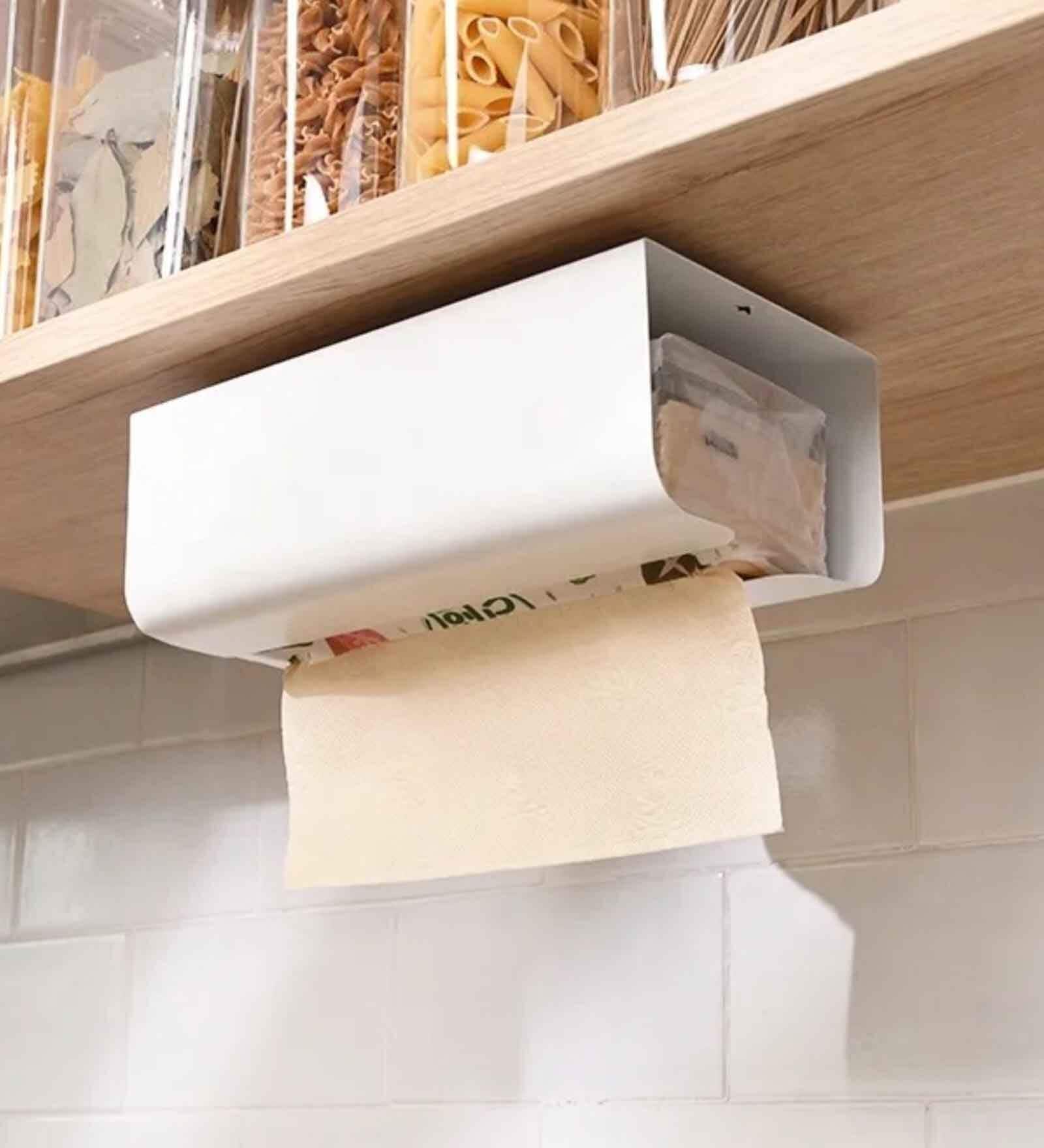 White Carbon Steel Wall Mounted Tissue Box Dispenser