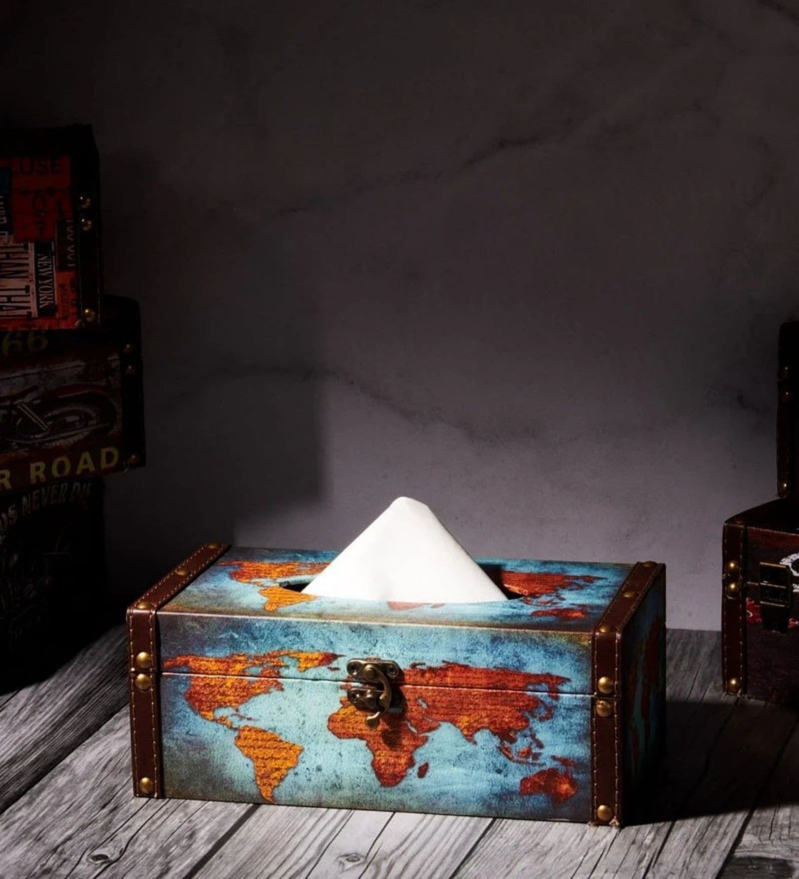 Tissue Box World Map Vintage Decor