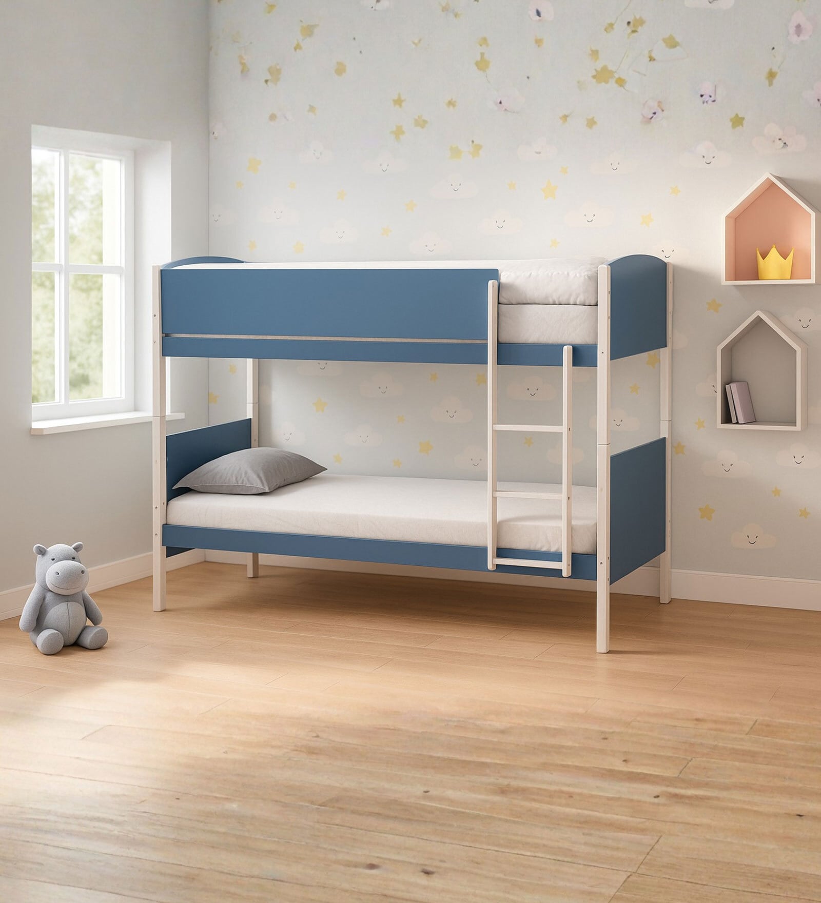 Tivoli Italian Kids Bunk Bed In Dark Grey & Blue Finish