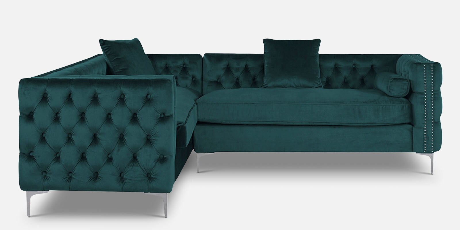 Tidafors Velvet RHS Sectional Sofa in Green Colour