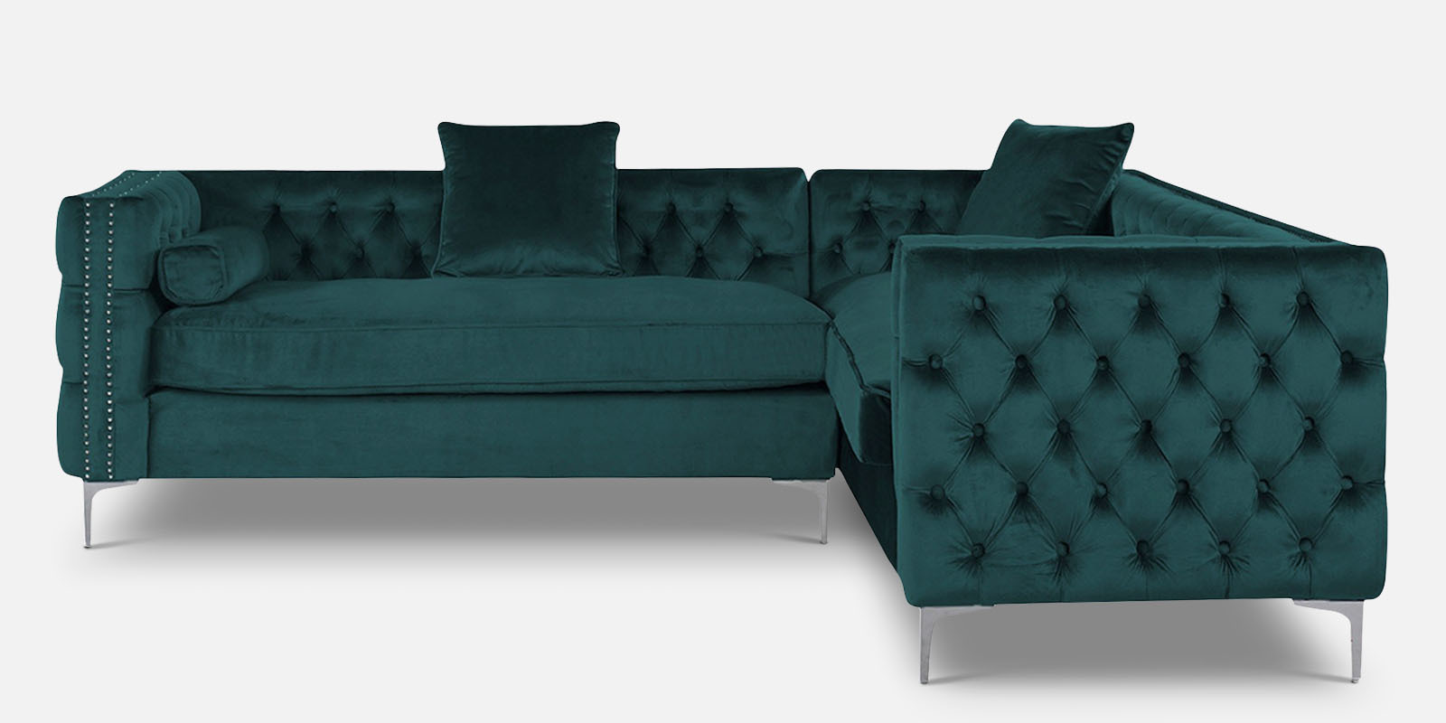 Tidafors Velvet Corner Sofa in Green Colour in C Shape