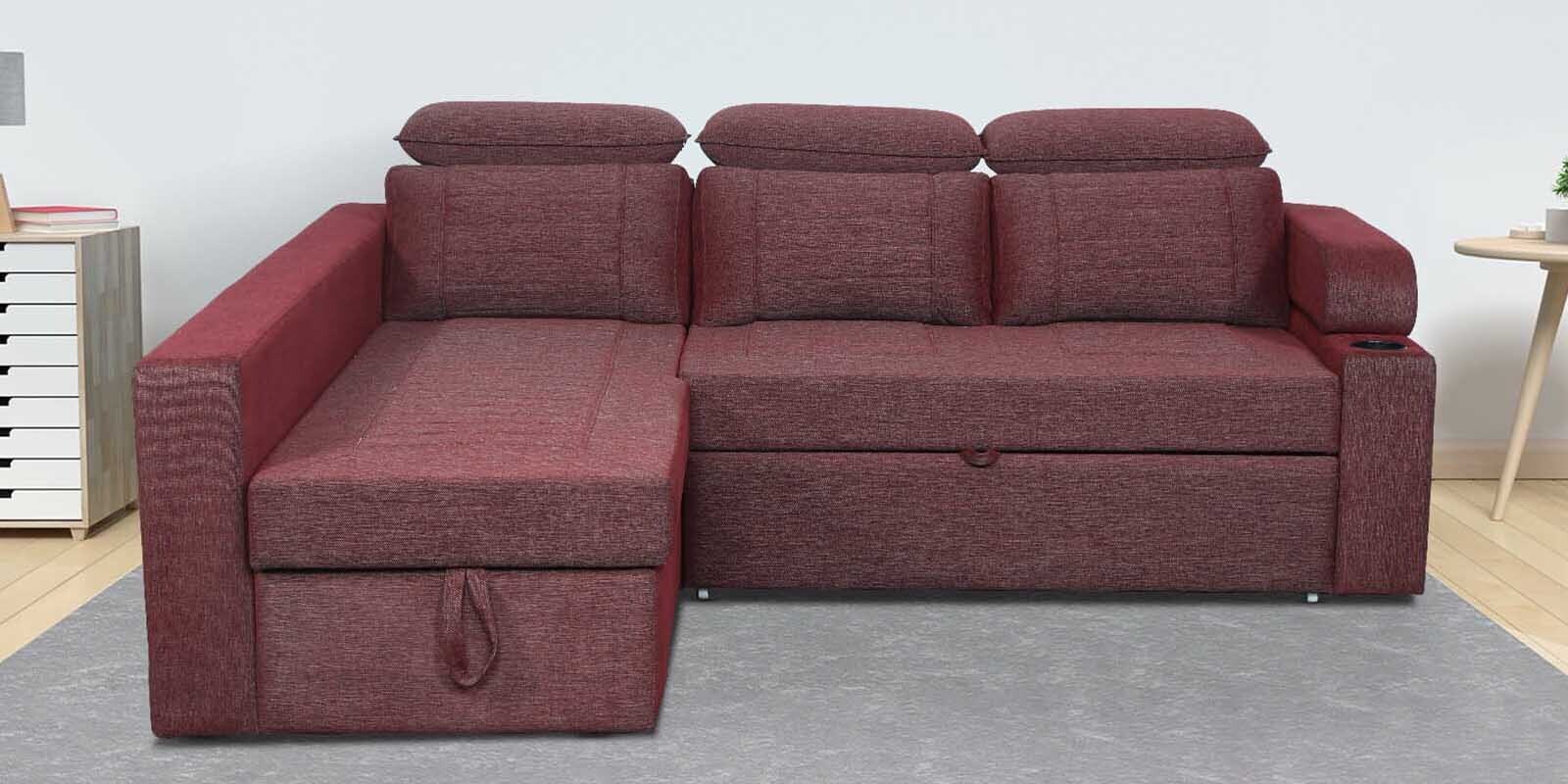 Tivoli Fabric RHS Pull-Out Sofa Cum Bed in Wine Red Colour with Storage Tivoli Fabric RHS Pull-Out Sofa Cum Bed in Wine Red Colour with Storage