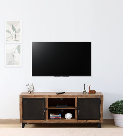 Tiberi Solid Wood TV Console In Natural Finish For TVs Up To 55"