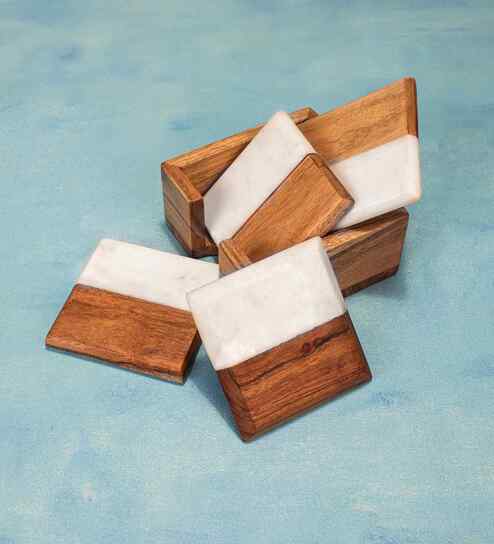 Timber & Stone Coasters with Holder (Set of  4)