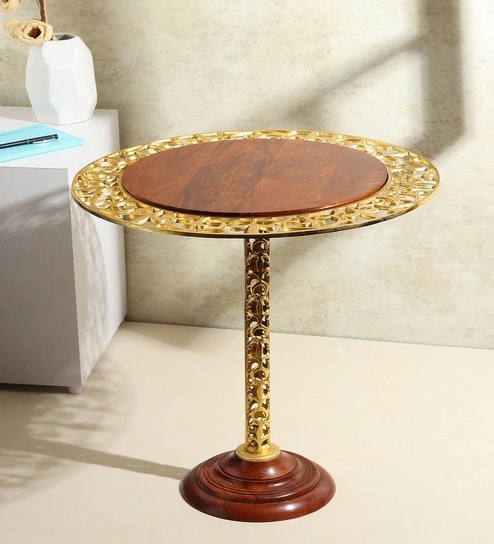 Timber's Aurum End Table In Brown & Gold Finish